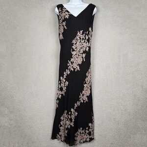 Eva Blue Dress Women 14 Black Tan Floral Sleeveless Y2K Sequin Evening Going Out